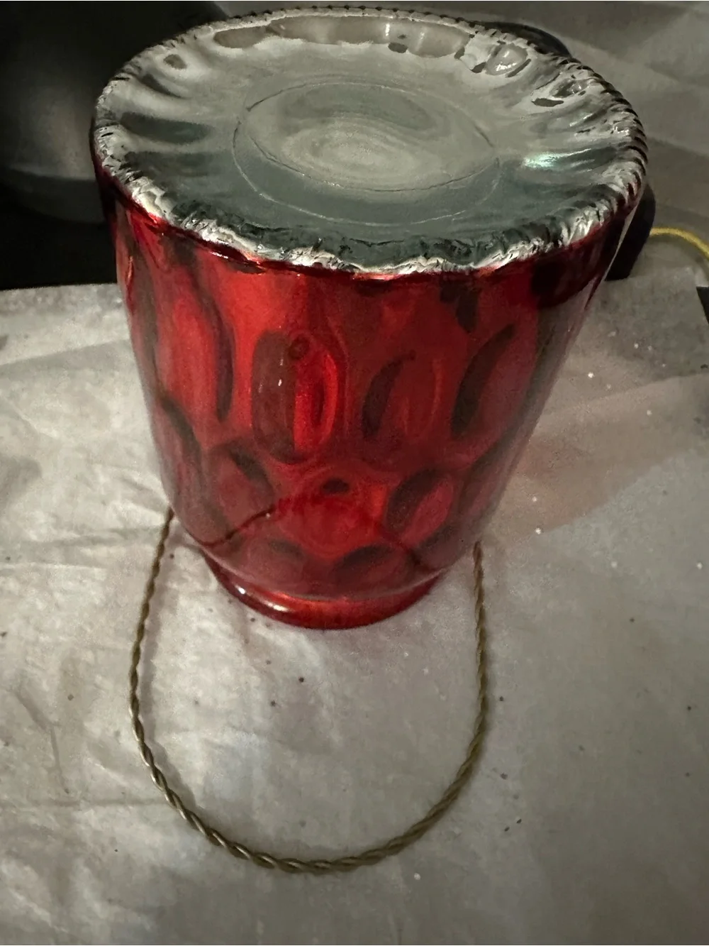 Red Glass Lantern Vase with Handle - Unbranded